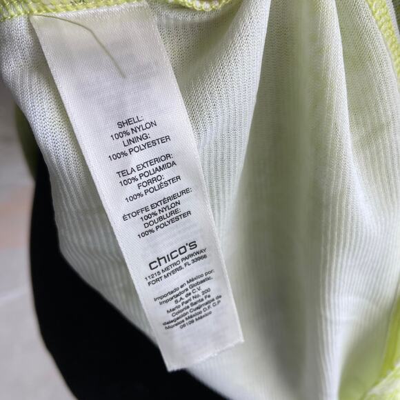 Chico's Womens Tank Top Sz 2 L 12 Lime Green White Tiered Mesh Print Chartreuse - Picture 6 of 8